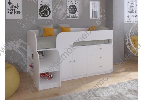 Кровать чердак для детей Астра 9 V1 в белом цвете