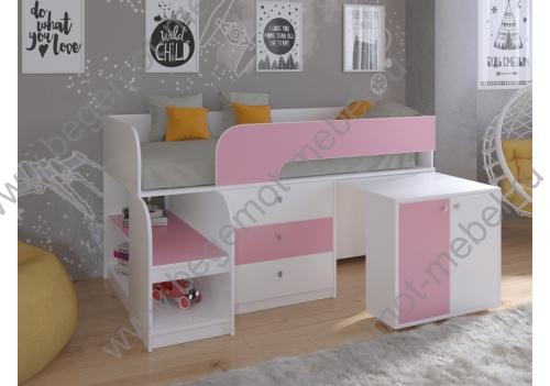 Кровать чердак для девочки Астра 9 V7 корпус белый / фасад розовый