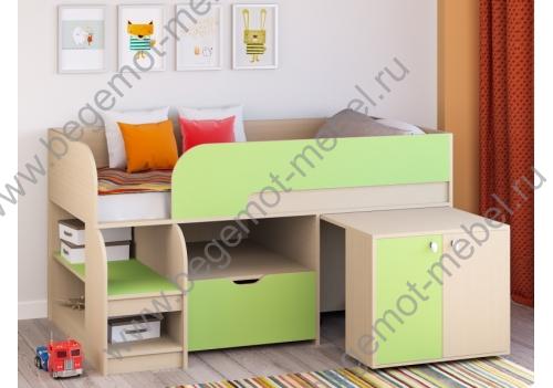 Кровать чердак со столом Астра 9 V9 корпус дуб молочный / фасад салатовый