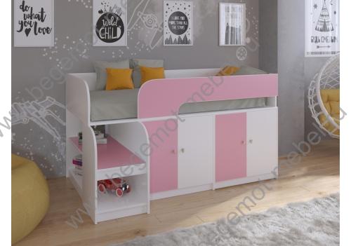 Кровать чердак для девочки Астра 9 V2 корпус белый / фасад розовый