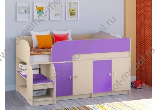 Кровать чердак Астра 9 V2 корпус дуб молочный / фасад фиолетовый