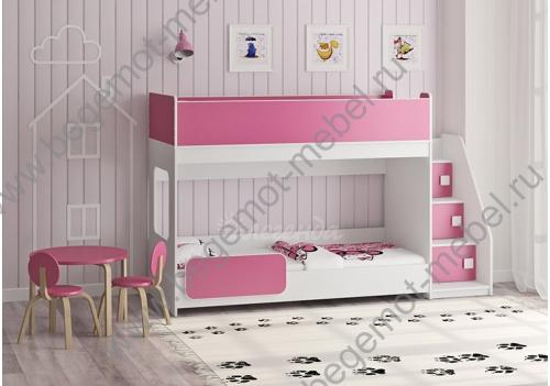 Двухъярусная кровать Легенда 43.4.1 бело-розовая