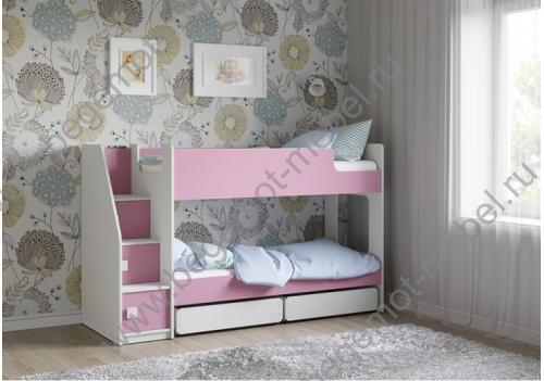 Двухъярусная кровать К502.42 в цвте белый + розовый