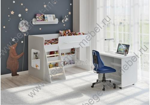 Кровать с письменным столом Легенда 22.2 в белом цвете