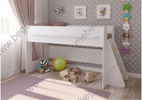 Кровать с лестницей Легенда 23.1 в белом цвете