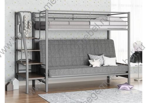 Детская двухъярусная кровать с диваном Мадлен 3 Серый/Серый/Ясень Шимо темный