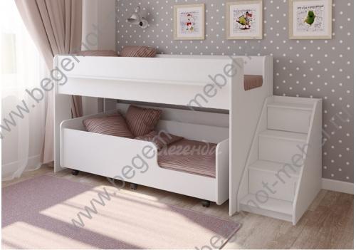 Кровать для двоих детей Легенда 23.4 в белом цвете