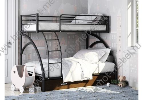 Двухъярусная металлическая кровать Виньола 2 с ящиками Черный/Венге