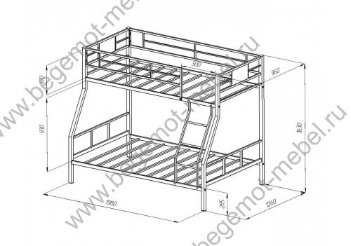 Двухъярусная кровать Гранада 1 схема с размерами