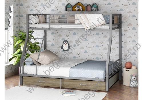 Двухъярусная металлическая кровать Гранада 1-140 с ящиками