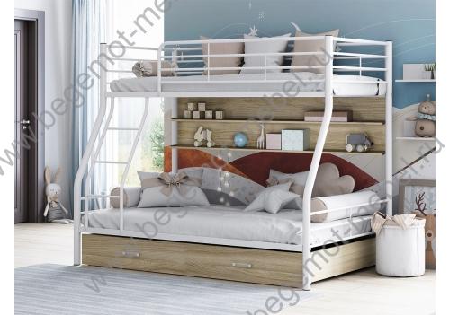Двухъярусная металлическая кровать Гранада 2 с полкой и ящиком
