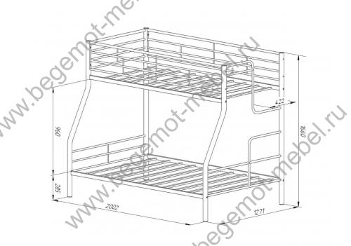 Двухъярусная металлическая кровать Гранада 3 Схема с размерами