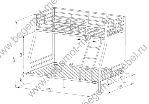 Двухъярусная металлическая кровать Гранада 2-140 Схема с размерами