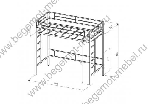 Кровать чердак с нишей Севилья 1.1 Схема с размерами