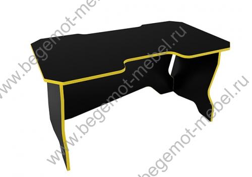 Игровой письменный стол в черном цвете с желтой кромкой