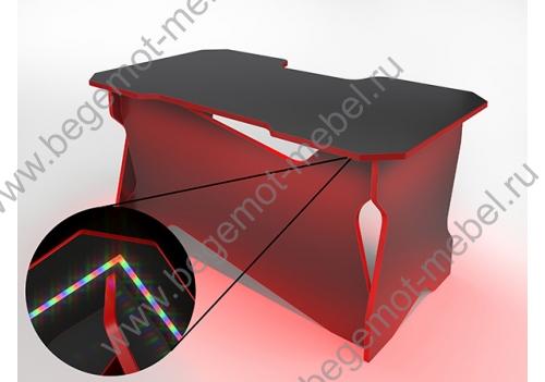 Компьютерный стол с подсветкой в черном цвете с красной кромкой