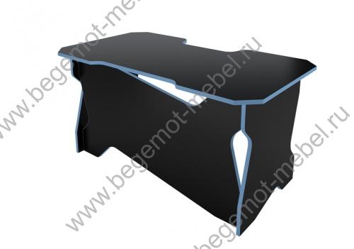 Игровой письменный стол в черном цвете с синей кромкой