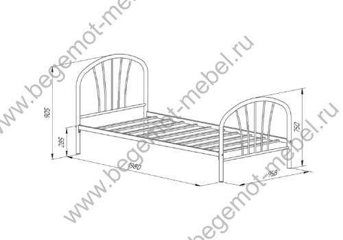 Детская металлическая кровать Эвора Схема с размерами