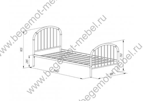 Детская металлическая кровать Эвора 1 Схема с размерами