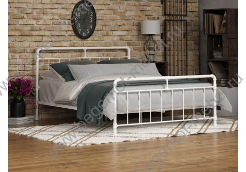 Двуспальная кровать в стиле лофт Авила Белая
