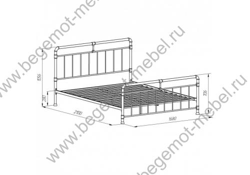 Двуспальная кровать в стиле лофт Авила Схема с размерами