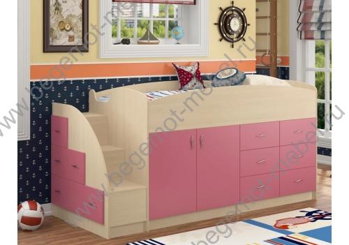 Кровать чердак Дюймовочка 4 Дуб молочный/Розовый