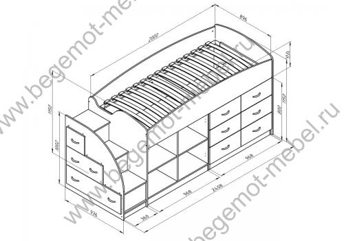 Кровать чердак Дюймовочка 4.1 Схема с размерами