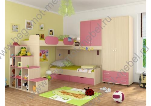 Детская комната Дельта №12 Дуб Молочный/Розовый
