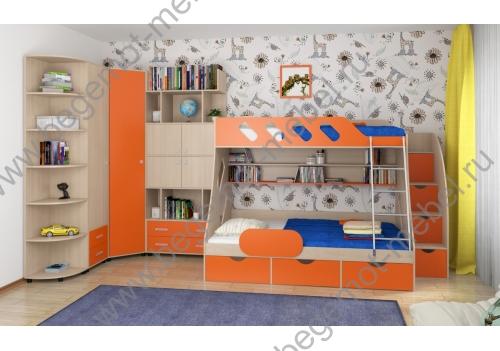 Детская комната Дельта №20 Дуб молочный/Оранжевый