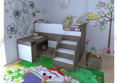 Кровать чердак Малыш с выкатным столом