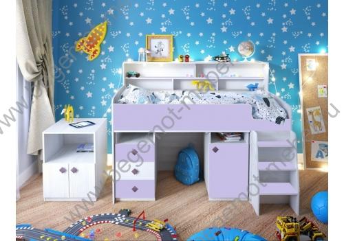 Кровать чердак Малыш 5 для девочек, цвет винтерберг / ирис