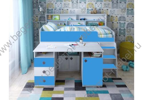 Кровать-чердак Малыш 5 для мальчиков, цвет винтерберг / голубой