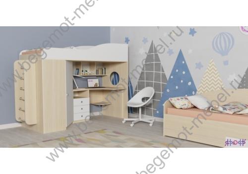Кровать-чердак Кадет 1 для детей, дуб молочный / белое дерево