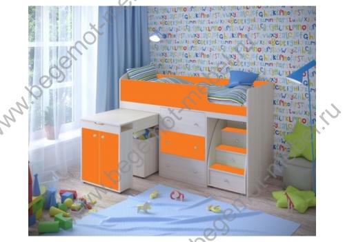 Детская кровать-чердак Малыш с выкатным столом и лестницей