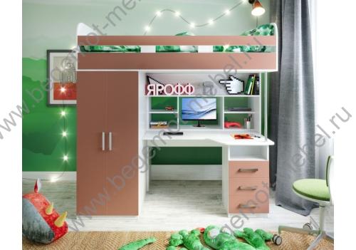 Кровать-чердак для детей Аракс, цвет: винтерберг / амарант
