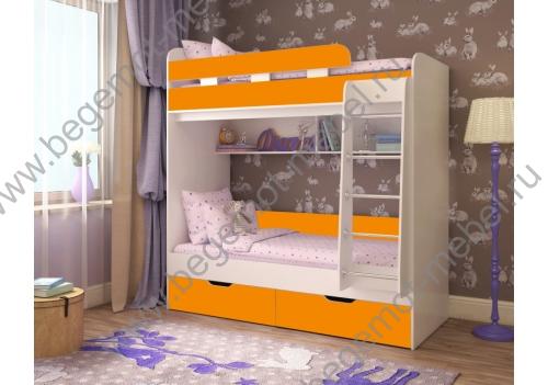 Купить кровать для двоих детей Юниор 5, белое дерево / оранжевый