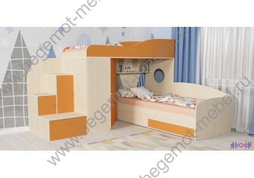 Кровать-чердак Кадет 2 для детей, дуб молочный / оранжевый