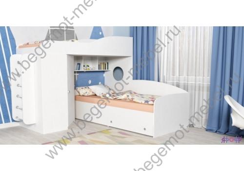 Кровать для двоих детей Кадет 2 с металлической лестницей в белом цвете