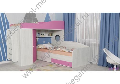 Двухъярусная кровать Кадет 2 с металлической лестницей для девочек, винтерберг / розовый