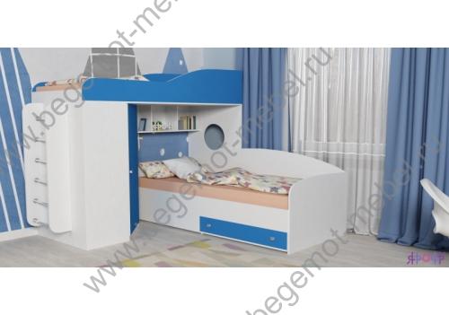Двухъярусная кровать для мальчиков Кадет 2, белое дерево / голубой