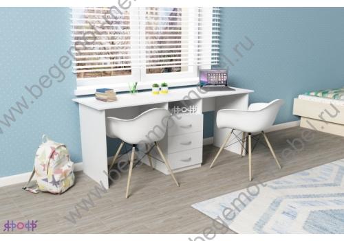 Письменный стол для двоих детей в белом цвете