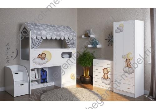 Кровать Домик ДС-12 с мебелью Мишка