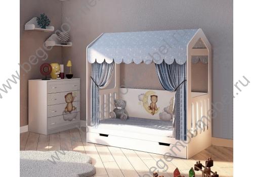 Кровать Домик Сказка ДС-1 с рисунком Мишка и планкой-царгой