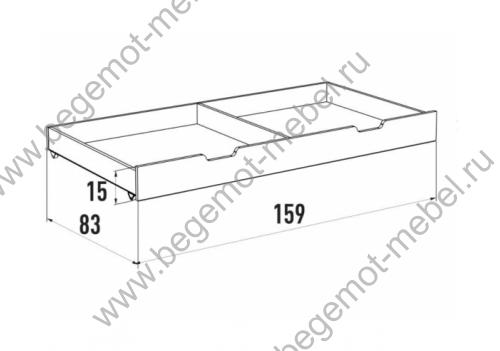Схема с размерами выкатного ящика для кровати Сказка ДС-2