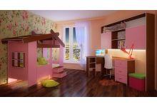 Розовая мебель для девочки с кроваткой в виде домика 13/64СВ