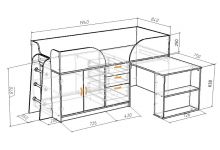 кровать-чердак Фанки Кидз 10 - чертеж и схема с размерами
