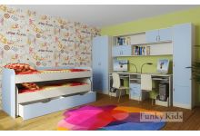 Двухъярусная детская кровать Фанки Кидз 8 с выдвижным спальным местом и мебельные модули