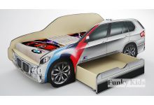 Кровать-машина BMW X5 серебристая с выдвижным ящиком, спальное место 170х80 см 
