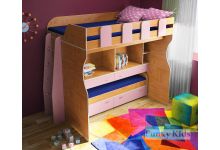 Кровать для двоих детей Фанки Кидз 19 сосна лоредо/розовый