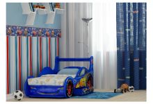кровать машина с выдвижным ящиком Молния цвет синий